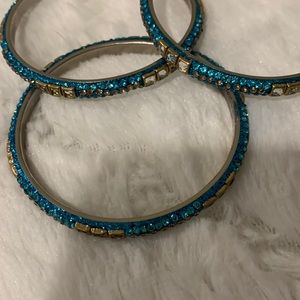 3 bangles bracelets .Blue,champagne and clear  rhinestones